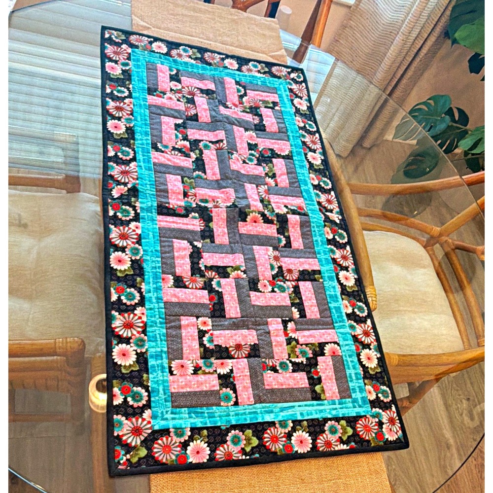 Handmade Quilted Patchwork Floral Table Runner Rectangular Multicolor 36x18
